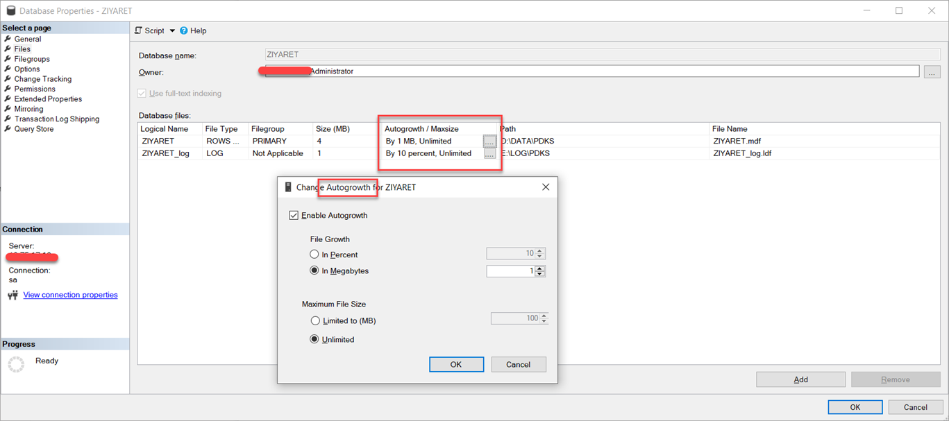 MSSQL Server Database Auto Growth